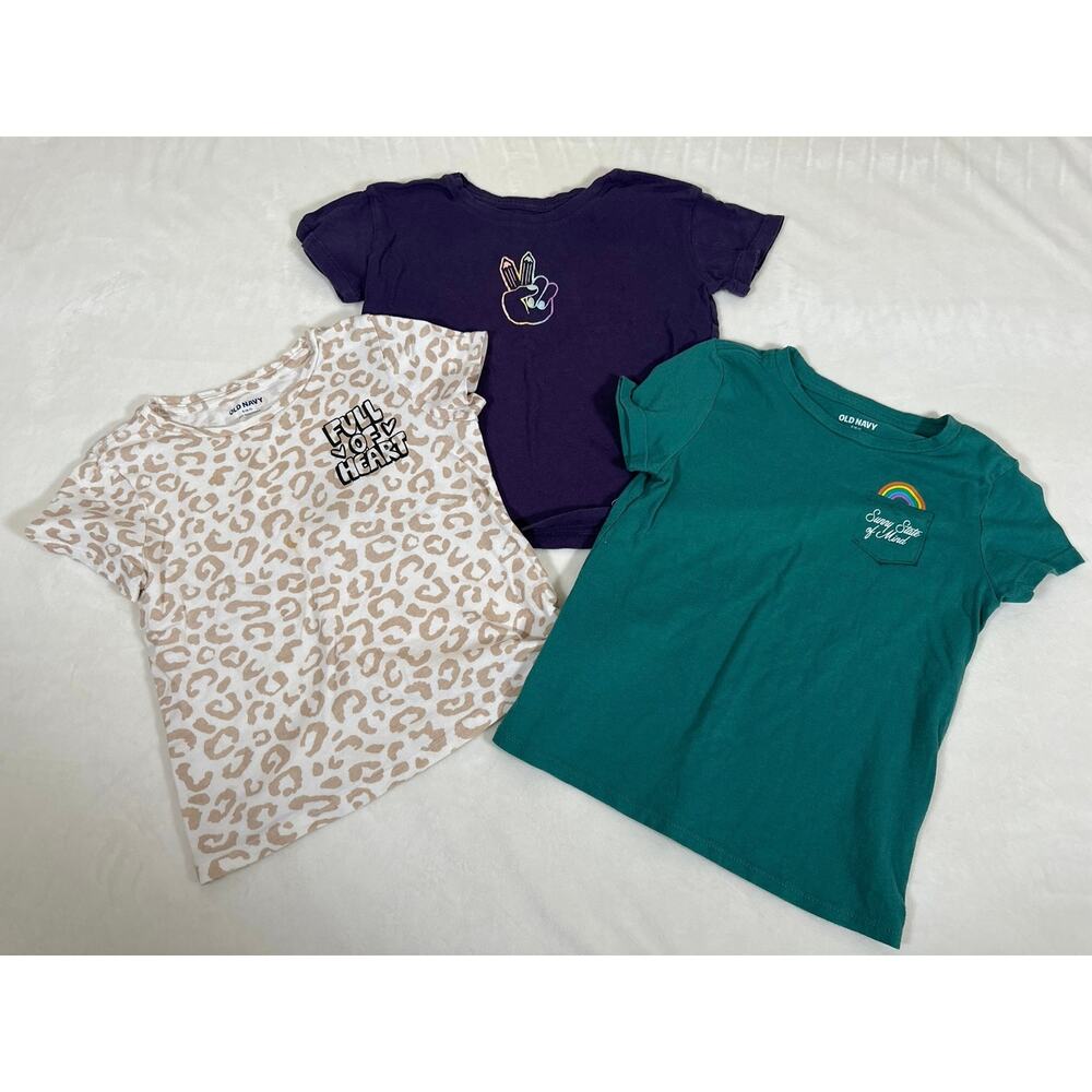 Old Navy Girls T-Shirt Lot Size S 6/7 Purple Teal Leopard Print Tops